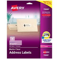 Avery Matte Frosted Clear Address Labels for Laser Printers, 1" x 2-5/8", 300 Labels (15660)