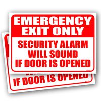 (2 Pack) Emergency Exit Only Alarm Will Sound Sign 10"x7" 4MIL UV Laminated Emergency Exit Only Door Sign Self Adhesive Sticker Decal