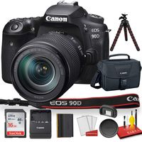 Canon EOS 90D DSLR Camera with 12 - Inch Flexible Tripod, Canon 18-135mm Lens with Padded Case, Memory Card, and More - Starter Bundle Set