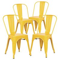 Poly and Bark Metal Modern Dining Chair, Industrial Mid Century Kitchen Cafe Restaurant Side Chair, Stackable, Yellow (Set of 4)