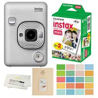 Fujifilm Instax Mini LiPlay Hybrid Instant Camera with 20 Instant Films and Photo Album. Plus Stickers. Bonus Quality Photo Microfiber Cloth (Stone White)
