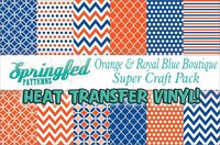 ORANGE & ROYAL BLUE HTV Boutique Patterns SUPER PACK! 12 Pieces 12x12 Pattern Heat Transfer Vinyl for Shirts