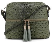 SG SUGU Crocodile Pattern Lightweight Medium Dome Crossbody Bag with Tassel | Olive