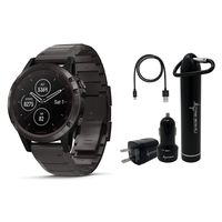 Garmin Fenix 5 Plus Premium Multisport GPS Watch with Maps, Music and Contactless Payments and Wearable4U Ultimate Power Pack Bundle (Sapphire/Titanium with Titanium Band)