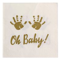 Sweet Details Party Co. 'Oh Baby' 100 pc Handprint Metallic Gold Napkins for Baby Shower, Gender Reveal, Baby Welcome Announcement, Sprinkle, Celebration - Boys or Girls