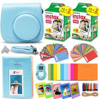 Fujifilm Instax Mini Instant Film (2 Twin Packs, 40 Total Pictures) + Ice Blue Fitted Case for Instax Mini 9 Instant Camera, Assorted Colorful Stickers/Frames, Photo Album + More