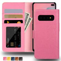 JISONCASE Samsung Galaxy S10 Plus Wallet Case, Full Leather Galaxy S10+ Wallet Cover,Flip Case with Card Holder,Kickstand,RFID Blocking,Magnetic Closure Phone Case for Galaxy S10 Plus/S10+,6.4" Pink