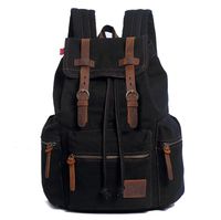 HuaChen Vintage Travel Canvas Leather Backpack for Men,Computers Laptop Backpacks Rucksack,Shoulder Camping Hiking Backpacks School Bag Bookbag for Men Women AUGUR (M32_Black)