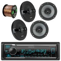 Kenwood KMM-BT315U Car In Dash Bluetooth Stereo Digital MP3 Receiver Sirius XM Ready Bundle Combo With 4 Kicker 41KSC654 6.5" inch 200W 2-Way Stereo Speakers + Enrock 50 Foot 16 Gauge Speaker Wire