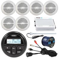 Milenna PRV17 Marine Gauge Style AM/FM Radio Stereo Receiver Bundle Combo With 6x Magnadyne 5" Speaker, 400 Watt Bluetooth Amplifier, Enrock USB/AUX To RCA Cable, 45" Radio Antenna, 50 Ft Wire