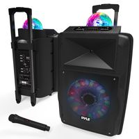 Portable DJ Karaoke PA Speaker - Outdoor 700 Watt Stereo  12" Subwoofer Built-in LED Lights Wireless Bluetooth Rechargeable Battery Audio Recording Mode & MP3/USB/Micro SD/FM Radio - Pyle PSUFM1280B
