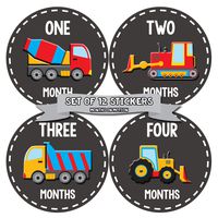 Baby Month Stickers for Boy - Monthly Milestone Sticker for Boy - 12 Monthly Milestone Stickers - Baby Monthly Stickers for Infant First Year - Construction Truck