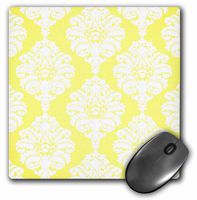 3dRose LLC 8 x 8 x 0.25 Inches Mouse Pad, Elegant White Damask on Soft Yellow (mp_45446_1)