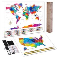 TOBEHIGHER Scratch Off World Map + Extra Scratch Off USA Map Poster 23.5" x 16.5", Tracking Your Adventures. Including Complete Accessories Set, Country Flags. Easy Off, Glossy Finish, for Traveler