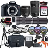 Canon EOS Rebel T7i DSLR Camera w/ 18-55mm STM & 55-250mm Lens + 420-800mm Telephoto Lens w/Prime Accessory Bundle incl. Canon Case, Filter & Macro Kits, Tripod, Slave Flash, Spider Tripod & More