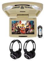 Rockville RVD12HD-BG 12" Beige Flip Down Car Monitor DVD/USB Player+Headphones