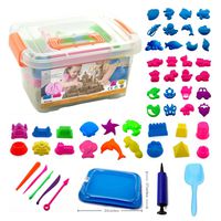 FYZ Brothers Sand Kit with Inflatable Tray, 46 Molds, 5 Tools, Inflator, Shovel and Storage Box, 2-1/5 lb Beige Sand