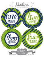 12 Monthly Baby Stickers, Navy, Blue, Lime, Green, Boy, Baby Belly Stickers, Monthly Onesie Stickers, First Year Stickers Months 1-12, Chevron, Stripes, Polka Dots, Quatrafoil, Baby Boy
