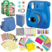 Fujifilm Instax Mini 9 Cobalt Blue Instant Camera Kit - 40 Film Sheets, Carrying Case, Photo Album, Assorted Frames, Stickers and Accessories - Built-in Flash and Batteries Included