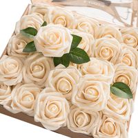 Ling's moment Artificial Flowers 50pcs Real Looking Cream Fake Roses w/Stem for DIY Wedding Bouquets Centerpieces Bridal Shower Party Home Decorations