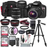 Canon EOS Rebel T6 DSLR Camera with EF-S 18-55mm f/3.5-5.6 is II Lens, EF 75-300mm f/4-5.6 III Lens, 64GB, Along with Fibertique Cleaning Cloth, and Xpix Cleaning Kit and Deluxe Accessory Bundle