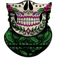 Obacle Motorcycle Face Mask Sun UV Dust Wind Protection Tube Mask Seamless Bandana Skeleton Face Mask for Men Women Bike Riding Cycling Biker Fishing Outdoor Festival (Skull Flower Green)