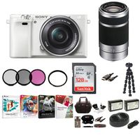 Sony Alpha a6000 Mirrorless Camera w/ 16-50mm & 55-210mm Lenses & 128GB Bundle - White