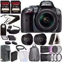 Nikon D5300 DSLR Camera with 18-55mm AF-P DX Lens (Grey) + Battery + Charger + Sony 64GB Card + HDMI + Backpack Case + Remote Bundle