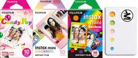 Fujifilm Instax Mini Rainbow,Macron and Stained Glass Pack of 3 Camera Film & | Bonus Sticky Notes for Memo | Create Your Memories