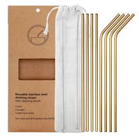 YIHONG Set of 8 Stainless Steel Metal Straws Ultra Long 10.5 Inch Reusable Straws For Tumblers Rumblers Cold Beverage Gold (4 Straight|4 Bent|2 Brushes)
