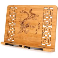 MEGREZ Bamboo Foldable Book Stand (13 x 9.4 inch) Reading Frame Rest Holder Cookbook Cook Stand/iPad Tablet PC Textbook/Music Document Stand/Desk Bookrest with Retro Hollow, Phoenix Nirvana