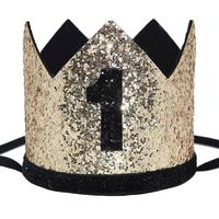 Maticr Glitter Baby Boy First Birthday Crown Number 1 Headband Little Prince Princess Cake Smash Photo Prop (Large Gold & Black 1)