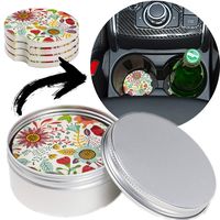 Car Cup Holder Coasters - Set of 4 Pack In Tin Gift Box, Absorbent Stone with Finger Notch for Easy Removal of Auto Cupholder Coaster, Pretty & Keep Vehicle Free from Cold Drink Sweat, Stain and Spill