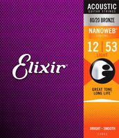 Elixir Strings 80/20 Bronze Acoustic Guitar Strings w NANOWEB Coating, Light (.012-.053)