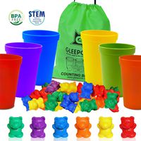 Gleeporte Colorful Counting Bears with Coordinated Sorting Cups | Sorting, Math Skills | (67 Pcs Set) | 60 Bears | 6 Cups | Storage Bag, Ages 4+