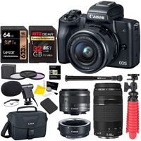Canon EOS M50 Mirrorless Digital Camera with EF 75-300mm III, U3 Memory Card and Lens Bundle