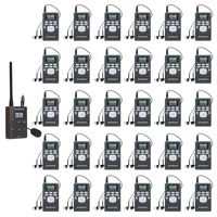 EXMAX 60-108MHz Portable DSP Stereo Wireless Headsets FM Radio Broadcast System for Tour Guide Teaching Meeting Training Travel Field Interpretation - 1 Transmitter and 30 Receivers Gray