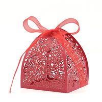 KEIVA Pack of 70 Laser Cut Rose Candy Boxes, Favor Boxes 2.5"x 2.5"x 3.1", Gift Boxes Bridal Shower Anniverary Birthday Party Wedding Favor (Red)