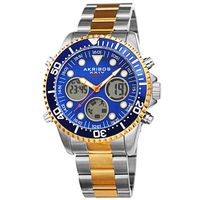 Akribos Multifunction High Tech Diver Smartwatch - Diver-Style Watch with Health Stats Tracking - 3 Digital Subdials on Stainless Steel Bracelet- AK1094 (Blue Dial Silver and Gold Band)