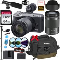 Canon EOS M6 Mark II Mirrorless Digital Camera with 18-150mm Lens and EVF-DC2 Viewfinder (Silver) + Prime Accessory Bundle with 64GB Memory, Canon Case & More
