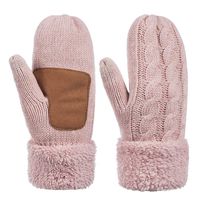 Winter Wool Mitten Gloves For Women, Warm Knit Touchscreen Thermal Cable Gloves With Thick Fleece Lining (Pink)