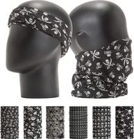 LEEVO Pattern Bold Headwear Scarf Boho Headband Wrap Shield Neck Gaiter Bandana (Free Size (18.5" 9.25"), Black and White Assorted No.2 (Skull), 6pcs Total)