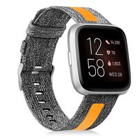 Fintie for Fitbit Versa 2 / Versa Lite/Fitbit Versa Bands, Breathable Woven Fabric Strap, Quick Release, Reflective Strip Replacement Wristband for Fitbit Versa Smart Watch, Charcoal, Orange