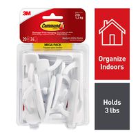 Command Hooks, Indoor Use, Organize Damage-Free, White, 20 hooks, 24 strips (17001-MPES)