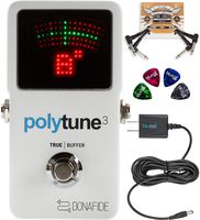 TC Electronic PolyTune 3 Polyphonic Tuner Built-In Bonafide Buffer Bundle with Blucoil Slim 9V 670ma Power Supply AC Adapter, 2-Pack of Pedal Patch Cables, and 4-Pack of Celluloid Guitar Picks