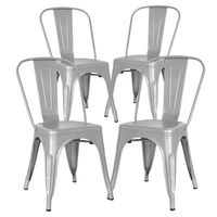 Poly and Bark Metal Modern Dining Chair, Industrial Mid Century Kitchen Cafe Restaurant Side Chair, Stackable, Grey (Set of 4)