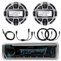 Kenwood Marine Boat Yacht Digital Media USB AUX Bluetooth Stereo Receiver (No CD), 2X Digital LCD Display Wired Remote, 40" Enrock AM/FM Antenna, Y-Cable Splitter Adapter, 2X 7 Meter 22 Ft Extension