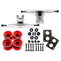 VJ Skateboard Longboard Truck and Wheel, 70mm Long Board Wheels w 7inch 180mm Skateboard Trucks (Silver) Longboard Bearings Longboard Hardware Skateboard Riser Pads (Gel Red)