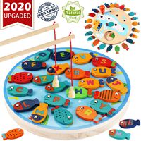 CozyBomB Magnetic Wooden Fishing Game Toy for Toddlers - Alphabet Fish Catching Counting Preschool Board Games Toys for 3 4 5 Year Old Girl Boy Kids Birthday Learning Education Math with Magnet Poles