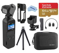 DJI Osmo Pocket Handheld 3 Axis Gimbal Stabilizer with Integrated Camera, Starter Bundle with Tripod, PolarPro Mount, Cradle, 64GB microSD Card, Case, Cloth